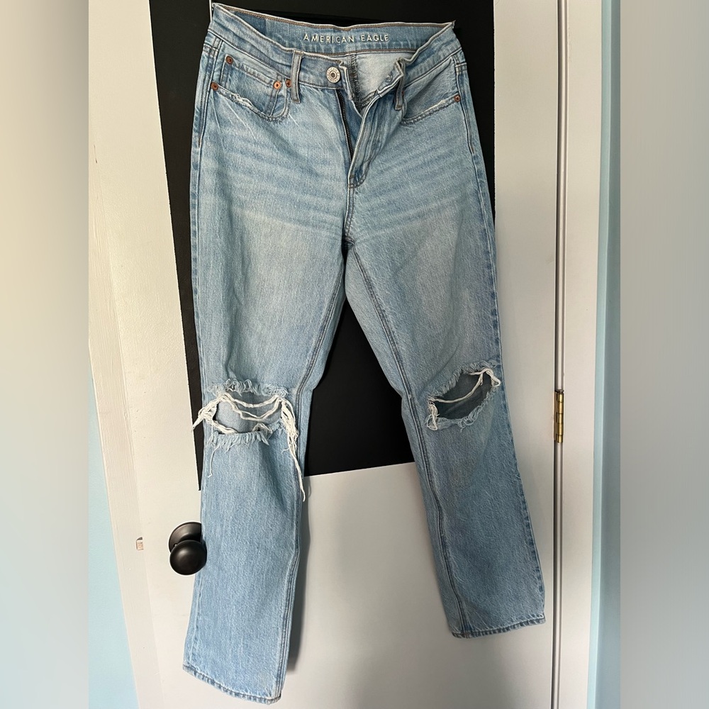 Midrise light wash distressed jean
